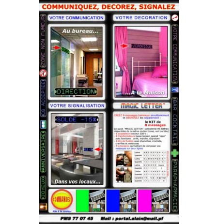 Message  lumineux : kit est composé de 96 lettres et chiffres