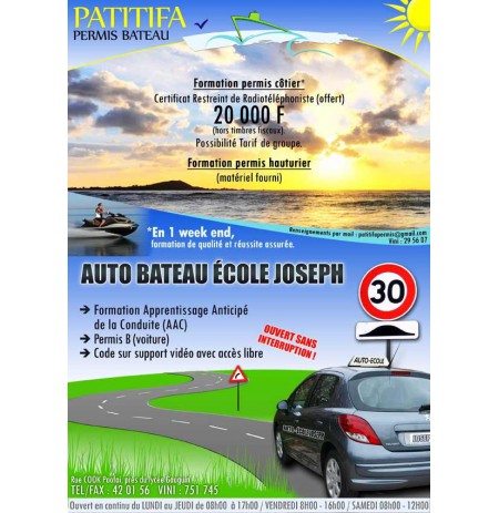 PERMIS AUTO, AUTOS ECOLE TAHITI, PERMIS BATEAU TAHITI, BATEAU ECOLE TAHITI JOSEPH